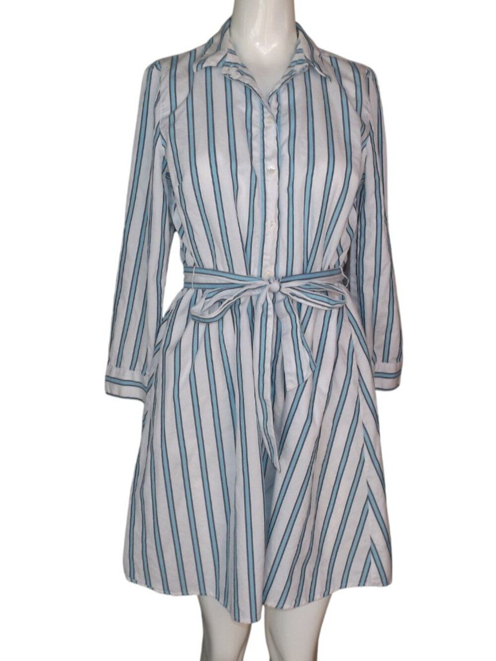 Draper James Shirt Dress, 6, 2 Tone Blue/White Stripes, Collar, Roll Tab Sleeves